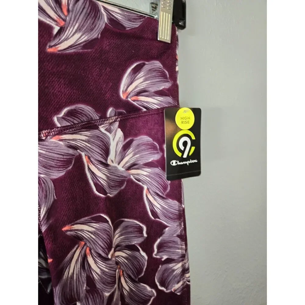 Champion Women's NWT Burgundy Floral Cropped High Rise Leggings Size Small